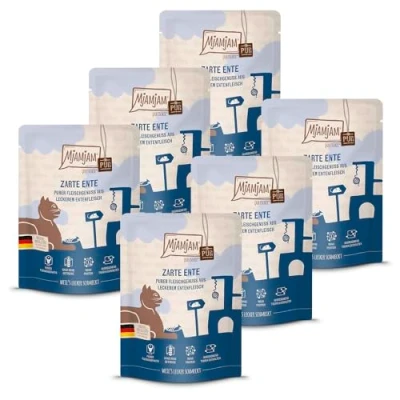 Afbeelding van MjAMjAM Premium natvoer voor katten Quetschie Puur vleesplezier malse eend puur, pak van 6 (6 x 300 g), graanvrij met extra vlees