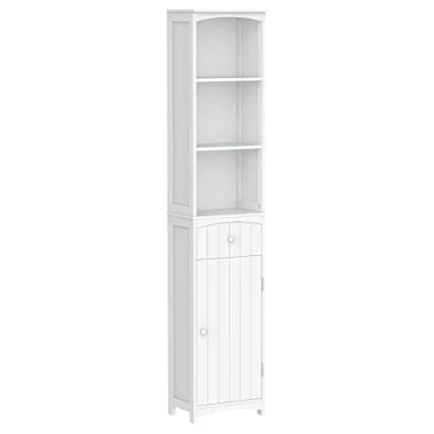 Afbeelding van HOMCOM Badkamermeubel, badkamerkast, toiletzuil, met plank en lade, kast 34 x 24 170 cm, wit