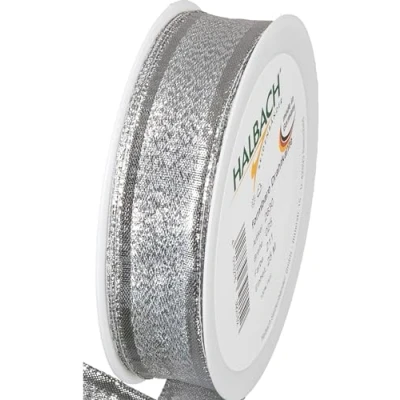 Afbeelding van Halbach Seidenbänder Geschenklint zilver Made in Germany met vormbare draadranden 25 mm x m elegant gouden lint voor bruiloft of Kerstmis