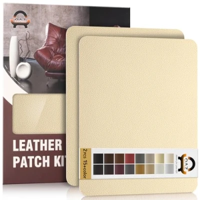 Afbeelding van Leder reparatie kit, 28 x 21 cm 2er OAZ kunstleer zelfklevend, kit lederen patch zelfklevende patches voor autostoelen meubels sofa tassen,Creme