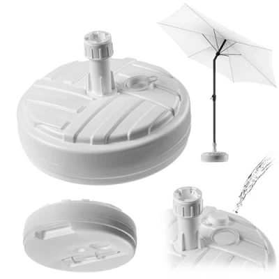 Afbeelding van KADAX parasolstandaard, ronde parasolhouder vulbaar met zand water of grind, standaard van kunststof voor tuin, terras, strand (versie 1, rond, wit)