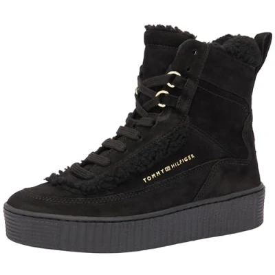 Afbeelding van Tommy Hilfiger gevoerde leren veterboots zwart