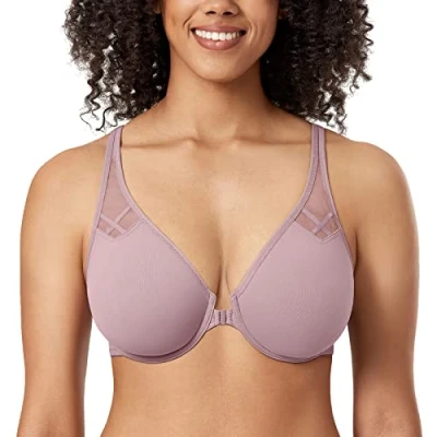 Afbeelding van DELIMIRA Naadloze Beugelbeha Met Racerback sluiting Aan De Voorkant Voor Dames Mauve Schaduwen 75C