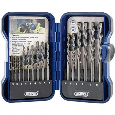 Afbeelding van Draper TCT Metselwerk 15 delige boorset Carbon Steel Tools Tungtsten Carbide Tip Boren Baksteen steen leisteen boor kit Heavy Duty Bits met stevige behuizing 18550