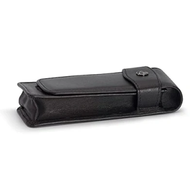 Afbeelding van Kaweco Leren etui met 2 lipjes, geschikt voor grote pennen, schrijfetui van echt leer metalen logo, klassiek pennenetui, 15 x 5 2,5 cm, zwart