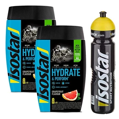 Afbeelding van Isostar Hydrate &amp; Perform Grapefruit 2 x 400 g poeder pack + originele 1000 ml drinkfles