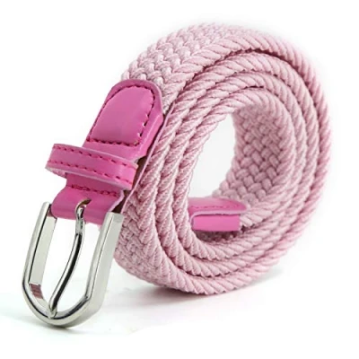 Afbeelding van riem voor jongens Meisjesriemen Multicolor elastiek 2,5 cm breedte 80 Lengte Modieuze en duurzame elastische met nikkelvrije metalen gesp, geschikt kinderen slanke vrouwen, roze,