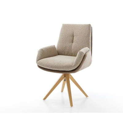 Afbeelding van DELIFE Draaistoel Clea Flex materiaalmix mud houten frame hoekig natuur 180 draaibaar