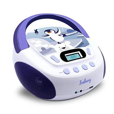 Afbeelding van Metronic 477179 Iceberg MP3 cd speler voor kinderen, met USB poort en audio ingang, hoofdtelefoonuitgang, wit/blauw