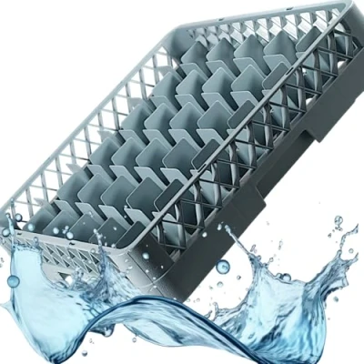 Afbeelding van Kerafactum® Spoelmand met 36 vakken voor glazen en kopjes de horeca, vaatwasser, universele mand van kunststof, 50 x cm, grofmazig uitbreidbaar, universeel rek alle doeleinden