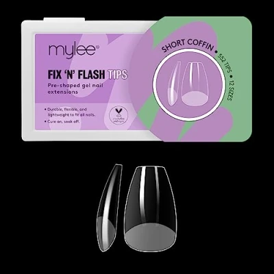Afbeelding van Mylee Fix &amp; Flash Soft Gel Tips [Kort Ballerina] Full Cover Nagel Tips, Gelnagel Extensions, Flexibel Resistent, 12 Verschillende Maten, 552 Stuks, Passen Op Alle Nagels