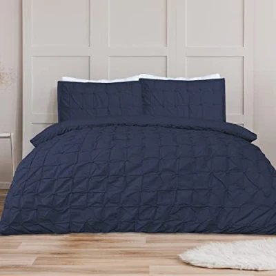 Afbeelding van Sleepdown Rouched Pleat Navy Bedding Set Dubbel, Katoenmix, Tweepersoonsbed
