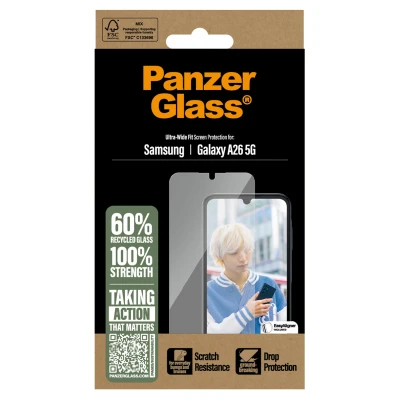 Afbeelding van Screenprotector Samsung Galaxy A26: PanzerGlass Ultra Wide Fit Anti Bacterial incl. applicator