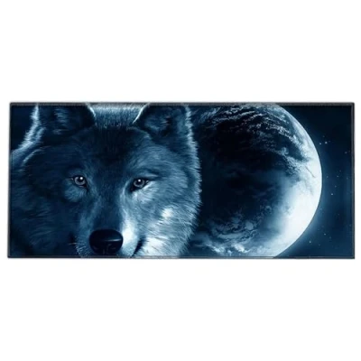 Afbeelding van Silent Monsters Muismat Grootte XX Large (90 x 40 cm), Mouse Pad Design: Wolf, Genaaide Rand, voor Bureau en Gaming, Mousepad Antislip rubberen basis