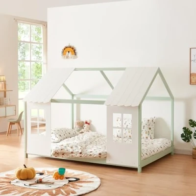 Afbeelding van Kinderbed Tostedt huisbed grenen mint en wit 140x200 cm [en.casa]