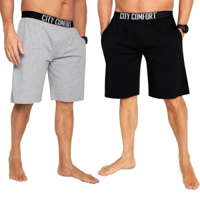 Afbeelding van Pyjama shorts voor heren, comfortabele loungeshorts met zakken, verpakking van 2 stuks, Zwart/Grijs, M