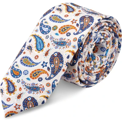 Afbeelding van Virtuo 6 cm Ivoorkleurige zijden stropdas met paisleymotief