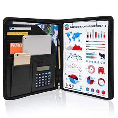 Afbeelding van GraduatePro A4 Klembord Map Lederen Rits Portfolio Conferentie Presenter Document met Tablet Business Waterdichte Organizer Mouwen Zwart