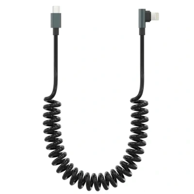 Afbeelding van Spiraalkabel USB C naar Lightning, 90 graden, MFi gecertificeerd, PD 27 W, Lightning kabel, korte snellaadkabel, Apple Carplay kabel met gegevenssynchronisatiekabel, compatibel iPhone