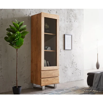 Afbeelding van Vitrinekast Live Edge acacia natuur 60x190 cm 1 deur 2 laden massieve boomrand