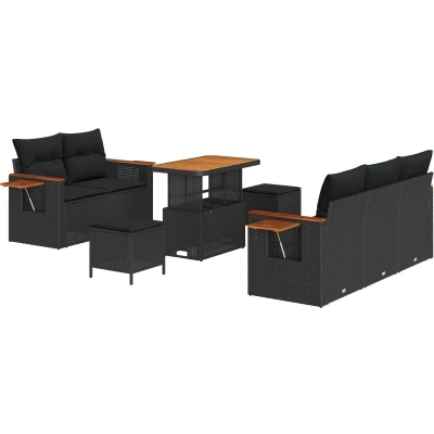 Afbeelding van vidaXL 8 Delige Tuin Sofa Set met Kussens Zwart Poly Rattan Acacia