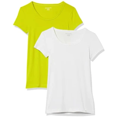 Afbeelding van Amazon Essentials Women&#039;s T shirt met kapmouwen, ronde hals en slanke pasvorm, Pack of 2, Limoengroen/Wit, XL