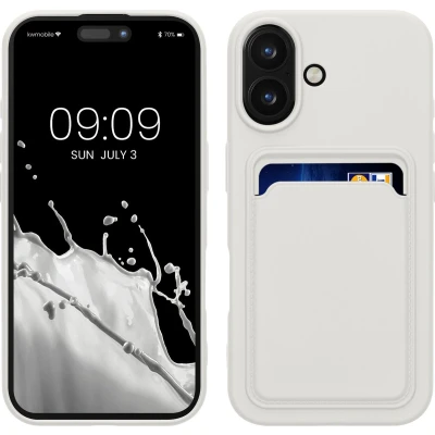 Afbeelding van kwmobile telefoonhoesje compatibel met Apple iPhone 16 hoesje Case pasjeshouder Smartphone cover in wit