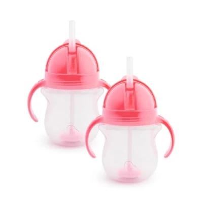 Afbeelding van Munchkin Click Lock Tip &amp; Sip Set met rietje, leerbeker rietje voor peuters, BPA vrij, lekvrij, 207 ml, roze/roze