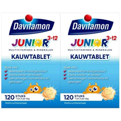 Afbeelding van Gratis Verzending: 2x Davitamon Junior 3+ Multivruchten 120 kauwtabletten