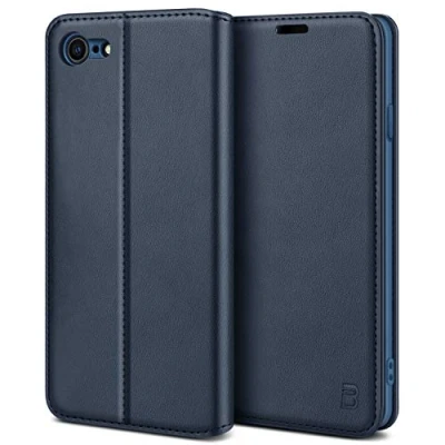 Afbeelding van BEZ iPhone SE 2020 Hoesje Bookcase, Book Case PU Leer Wallet Met Pasjeshouder voor 2020, Telefoonhoes Leren Portemonnee Flip Cover, Standaard, Magnetische Sluiting, Blauw