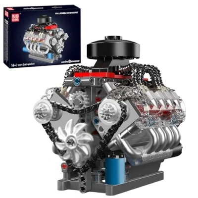 Afbeelding van Mould King 10171 Technik V 8 motor bouwstenen model, 487 delen, klembouwstenen, speelgoedset als cadeau/verzamelstukken