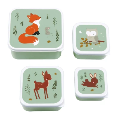 Afbeelding van A Little Lovely Company Snack Box Set Forest Friends Sage 4st.