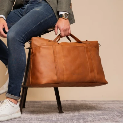 Afbeelding van Leren Weekendtas Cognac Mark