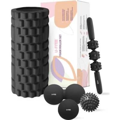 Afbeelding van U Fit One 5 Delige Foam Roller Set Trigger Point Massage bal Fitness Yoga Fascia Bindweefsel Zwart