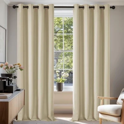 Afbeelding van Deconovo Gordijnen Verduisterend, 2 stuks, Beige, Ondoorzichtige met Oogjes voor Woonkamer, Slaapkamer, 140x290 cm (B x H)