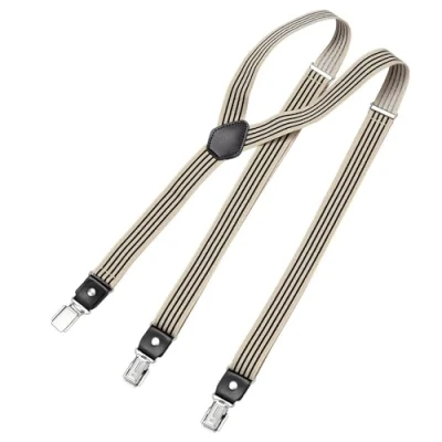 Afbeelding van DonDon smalle bretels 2,5 cm 3 Y vormige clips elastisch en in lengte verstelbaar verschillende uitvoeringen Gestreept zwart beige