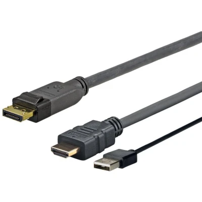 Afbeelding van Vivolink PROHDMIUSBDP2 2m DisplayPort HDMI + USB Zwarte Videokabel Adapter (2 m, HDMI),