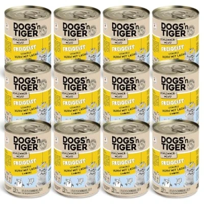 Afbeelding van Dogs&#039;n Tiger Schlemmermenu Freigeist, natvoer voor katten met verse vitaminerijke groenten, kip, zalm zonder granen, toegevoegde suiker, kunstmatige conserveringsmiddelen, 400 g (verpakking van 12