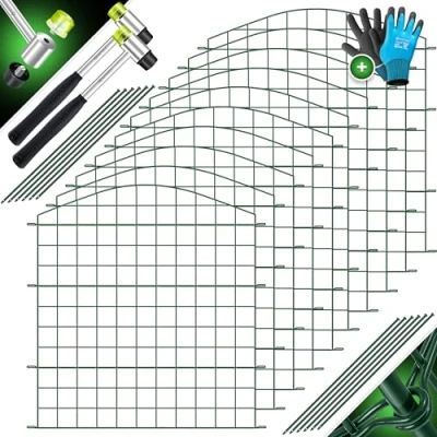 Afbeelding van KESSER® Vijverhek tuinhek steekhek complete set metaal 10 hekelementen incl. 2x hamer + 12 bevestigingsstaven, omheining om in te steken voor tuin, bocht rond gaas hek buitenren honden