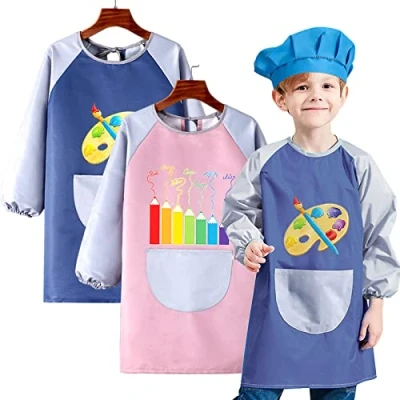 Afbeelding van Ruikdly Schildersjas voor kinderen van 3 7 jaar, 2 stuks, met mouwen, kinderschort, waterdicht, schildersjas, school, knutselschort, lange zakken, koken, schilderen, kunst,