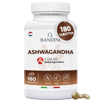 Afbeelding van Bandini® Ashwagandha KSM 66® Vegan 180 tabletten voor zes maanden Natuurlijk Withania Somnifera (Indiase ginseng) Poeder Supplement Ayurvedische Stress Remedie