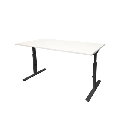 Afbeelding van Linesto Plus bureau, hoogte instelbaar (65 85cm) met 200x80cm krijtwit 25mm blad en zwart (RAL9005) t poot frame rechte tenen