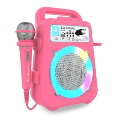 Afbeelding van iDance K2V2PK Karaoke Set Bluetooth Party Speaker met Discolicht Inclusief Microfoon Roze
