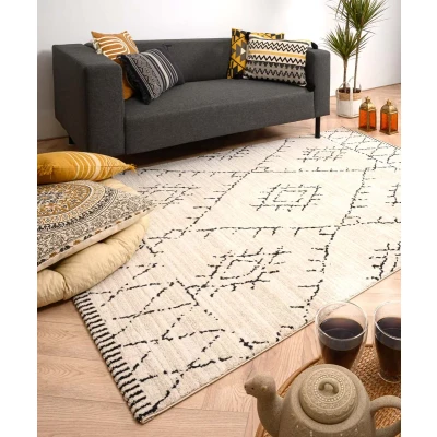 Afbeelding van Berber Tapijt/Vloerkleed Beni Ouarain Sufian Crème/zwart 280x380 Cm