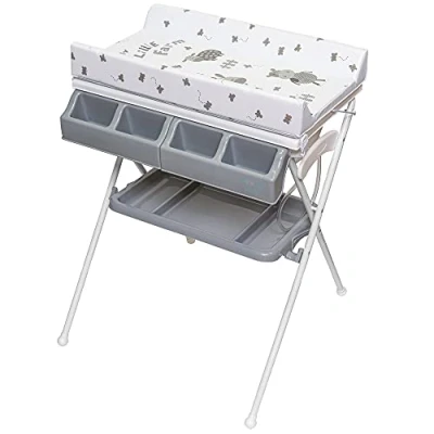 Afbeelding van ib style® KOA commode met badkuip mobiele inklapbaar 4 decors My Little Farm Grey