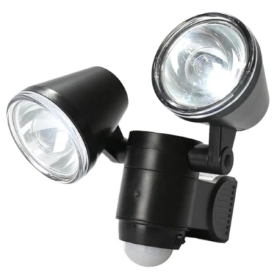 Afbeelding van Outdoor Batterij Werkt Tuin Beveiliging IP44 Twin Head Spot Welkom Muur Flood Light met PIR Bewegingssensor, 350 Lumen, Heldere Witte LED door Festive Lights