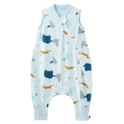 Afbeelding van Duomiaomiao slaapzak met voeten, zomerslaapzak 100% katoen, voor baby&#039;s, zomerslaapzak, baby, 0,5 TOG waarde (isolatie), ademend, cartoon olifant
