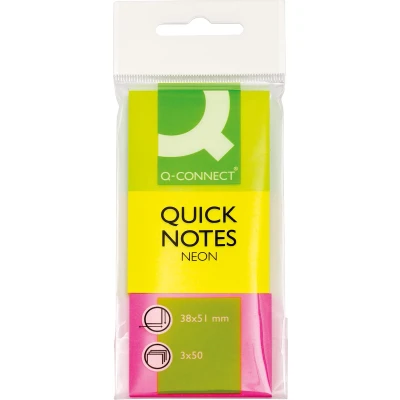 Afbeelding van Q connect Quick Notes, Ft 38 X 51 Mm, 50 Vel, Etui Van 3 Blokken In Neonkleuren Memoblok