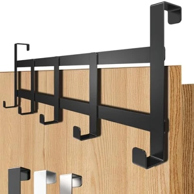 Afbeelding van 4smile Deurkapstok om op te hangen, zwarte hakenlijst hangen aan een deur, met antislip en vilten pads, praktisch als kledinghaken voor de deur