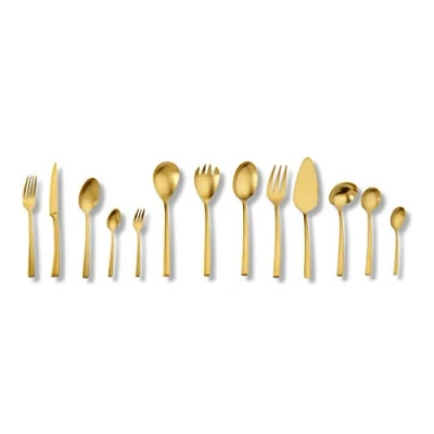 Afbeelding van Echtwerk Tafelbestek &quot;Avelino&quot;, PVD goud gematteerd, 68 delig, voor 12 personen, roestvrij staal 18/10, bestekset, incl. opbergcassette